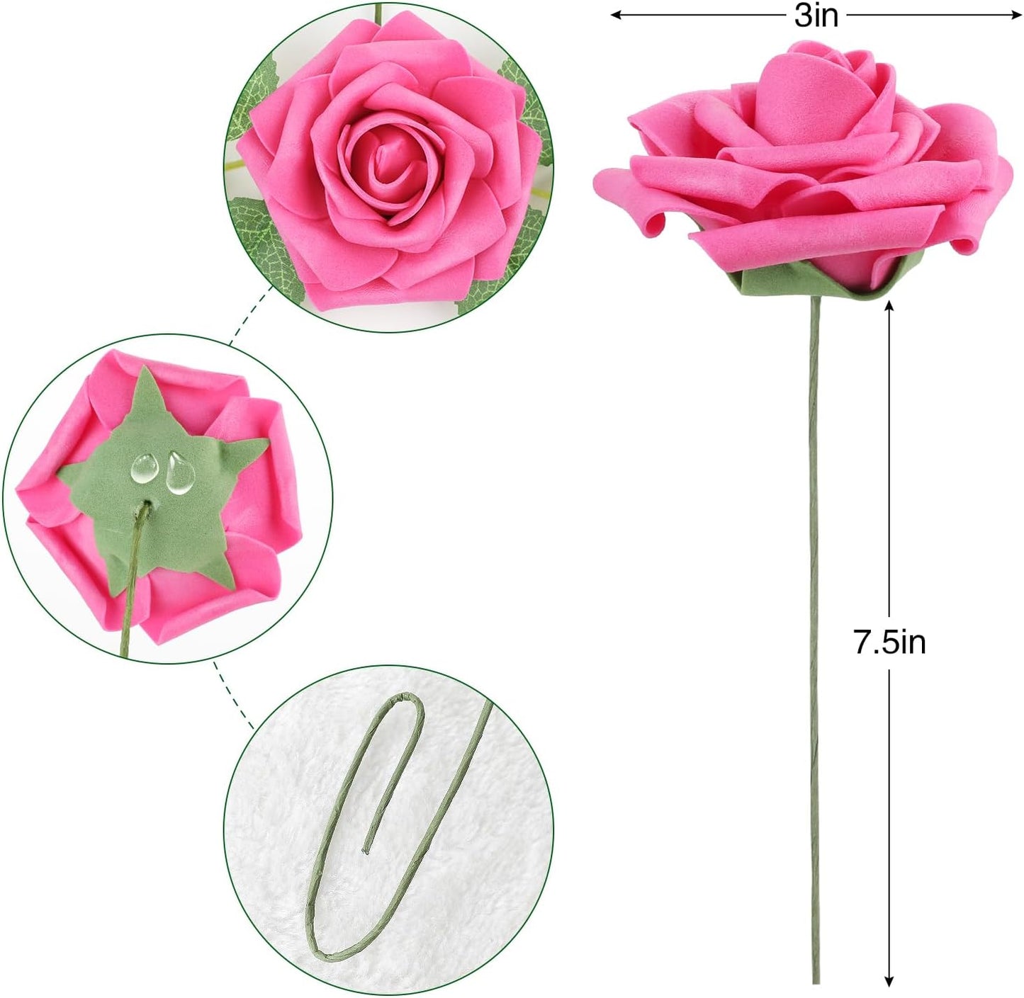 Artificial Flowers Dark Red Rose 25pcs Real Looking Fake Roses w/Stem for DIY Wedding Bouquets Centerpieces Arrangements Party Baby Shower Birthday Christmas Tree Decorations