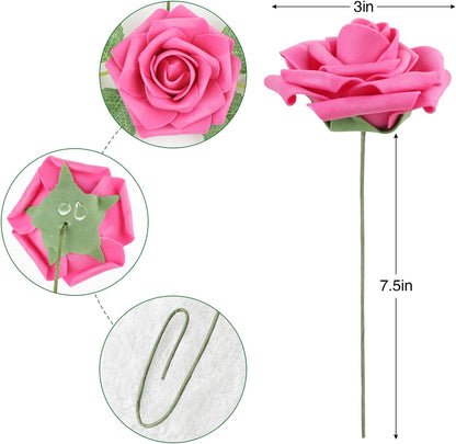 Artificial Flowers Dark Red Rose 25pcs Real Looking Fake Roses w/Stem for DIY Wedding Bouquets Centerpieces Arrangements Party Baby Shower Birthday Christmas Tree Decorations