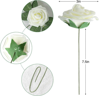 Artificial Flowers Dark Red Rose 25pcs Real Looking Fake Roses w/Stem for DIY Wedding Bouquets Centerpieces Arrangements Party Baby Shower Birthday Christmas Tree Decorations