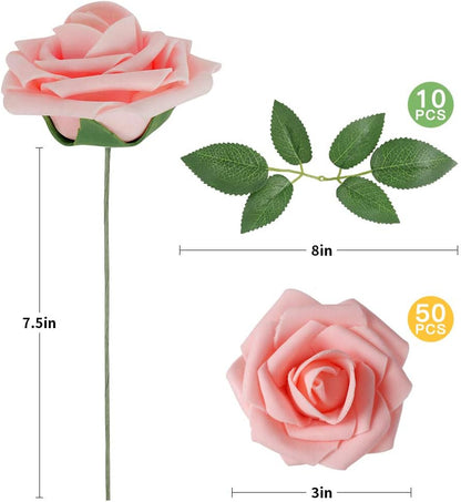 Artificial Flowers Dark Red Rose 25pcs Real Looking Fake Roses w/Stem for DIY Wedding Bouquets Centerpieces Arrangements Party Baby Shower Birthday Christmas Tree Decorations