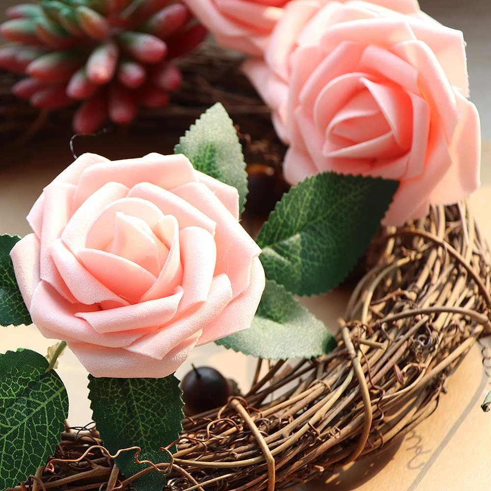 Artificial Flowers Dark Red Rose 25pcs Real Looking Fake Roses w/Stem for DIY Wedding Bouquets Centerpieces Arrangements Party Baby Shower Birthday Christmas Tree Decorations