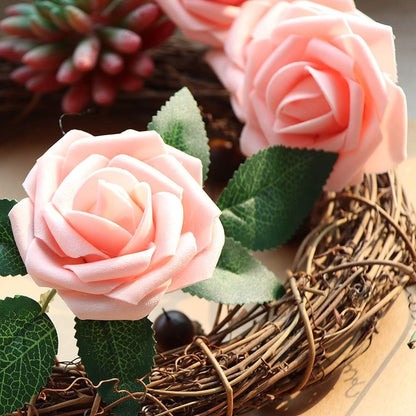 Artificial Flowers Dark Red Rose 25pcs Real Looking Fake Roses w/Stem for DIY Wedding Bouquets Centerpieces Arrangements Party Baby Shower Birthday Christmas Tree Decorations