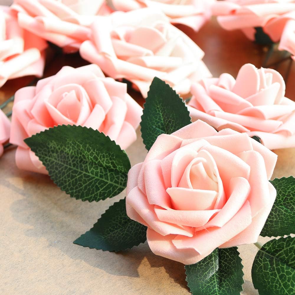Artificial Flowers Dark Red Rose 25pcs Real Looking Fake Roses w/Stem for DIY Wedding Bouquets Centerpieces Arrangements Party Baby Shower Birthday Christmas Tree Decorations