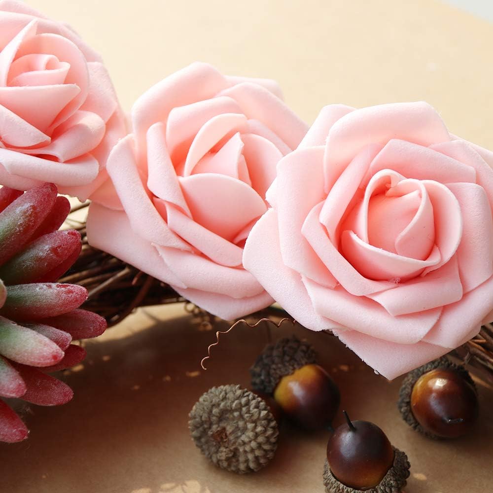 Artificial Flowers Dark Red Rose 25pcs Real Looking Fake Roses w/Stem for DIY Wedding Bouquets Centerpieces Arrangements Party Baby Shower Birthday Christmas Tree Decorations