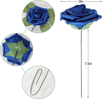 Artificial Flowers Dark Red Rose 25pcs Real Looking Fake Roses w/Stem for DIY Wedding Bouquets Centerpieces Arrangements Party Baby Shower Birthday Christmas Tree Decorations