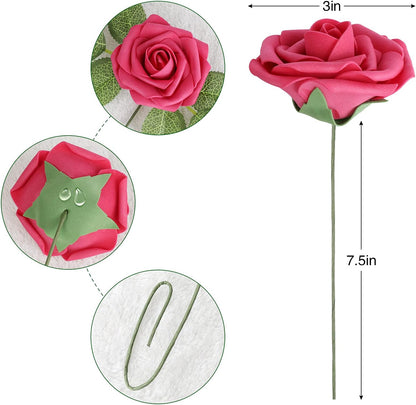 Artificial Flowers Dark Red Rose 25pcs Real Looking Fake Roses w/Stem for DIY Wedding Bouquets Centerpieces Arrangements Party Baby Shower Birthday Christmas Tree Decorations