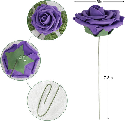 Artificial Flowers Dark Red Rose 25pcs Real Looking Fake Roses w/Stem for DIY Wedding Bouquets Centerpieces Arrangements Party Baby Shower Birthday Christmas Tree Decorations