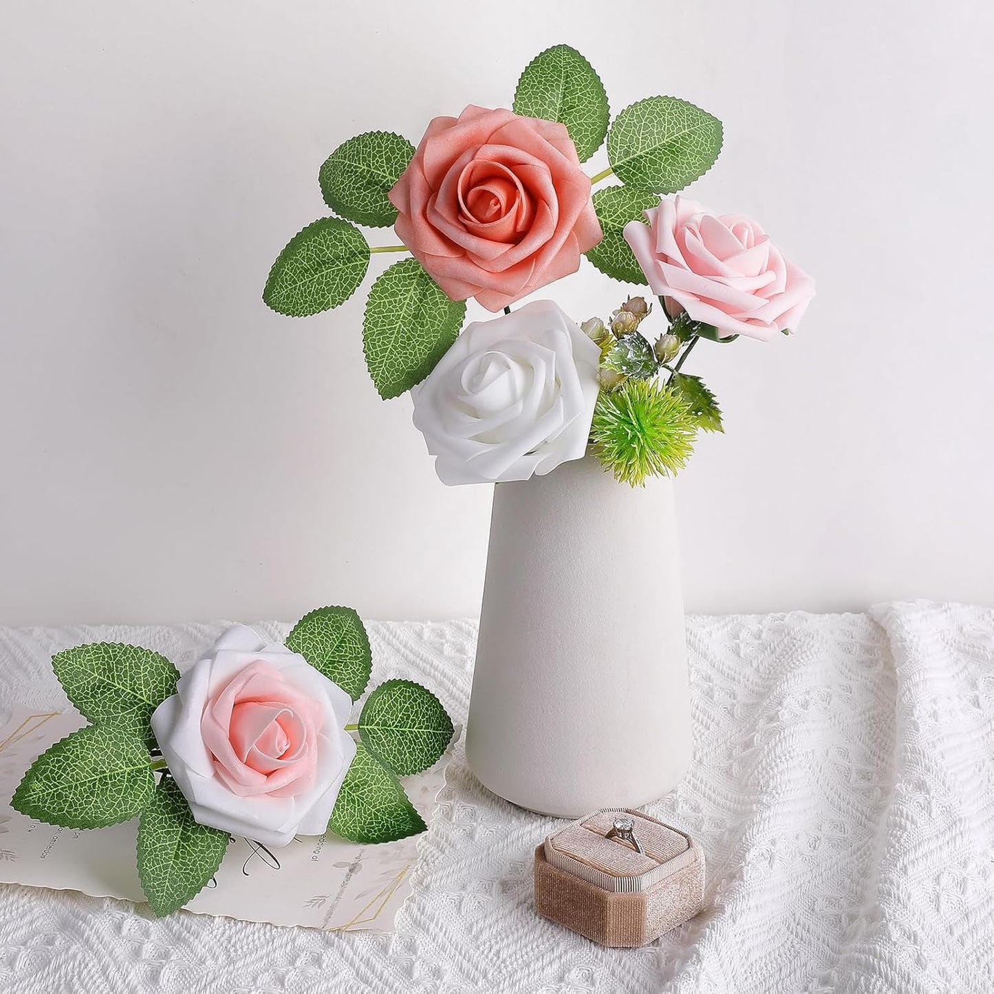 Artificial Flowers Dark Red Rose 25pcs Real Looking Fake Roses w/Stem for DIY Wedding Bouquets Centerpieces Arrangements Party Baby Shower Birthday Christmas Tree Decorations