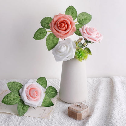 Artificial Flowers Dark Red Rose 25pcs Real Looking Fake Roses w/Stem for DIY Wedding Bouquets Centerpieces Arrangements Party Baby Shower Birthday Christmas Tree Decorations