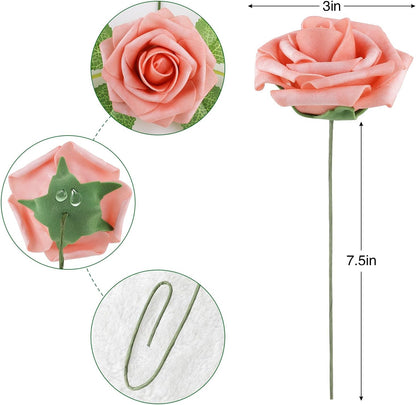Artificial Flowers Dark Red Rose 25pcs Real Looking Fake Roses w/Stem for DIY Wedding Bouquets Centerpieces Arrangements Party Baby Shower Birthday Christmas Tree Decorations