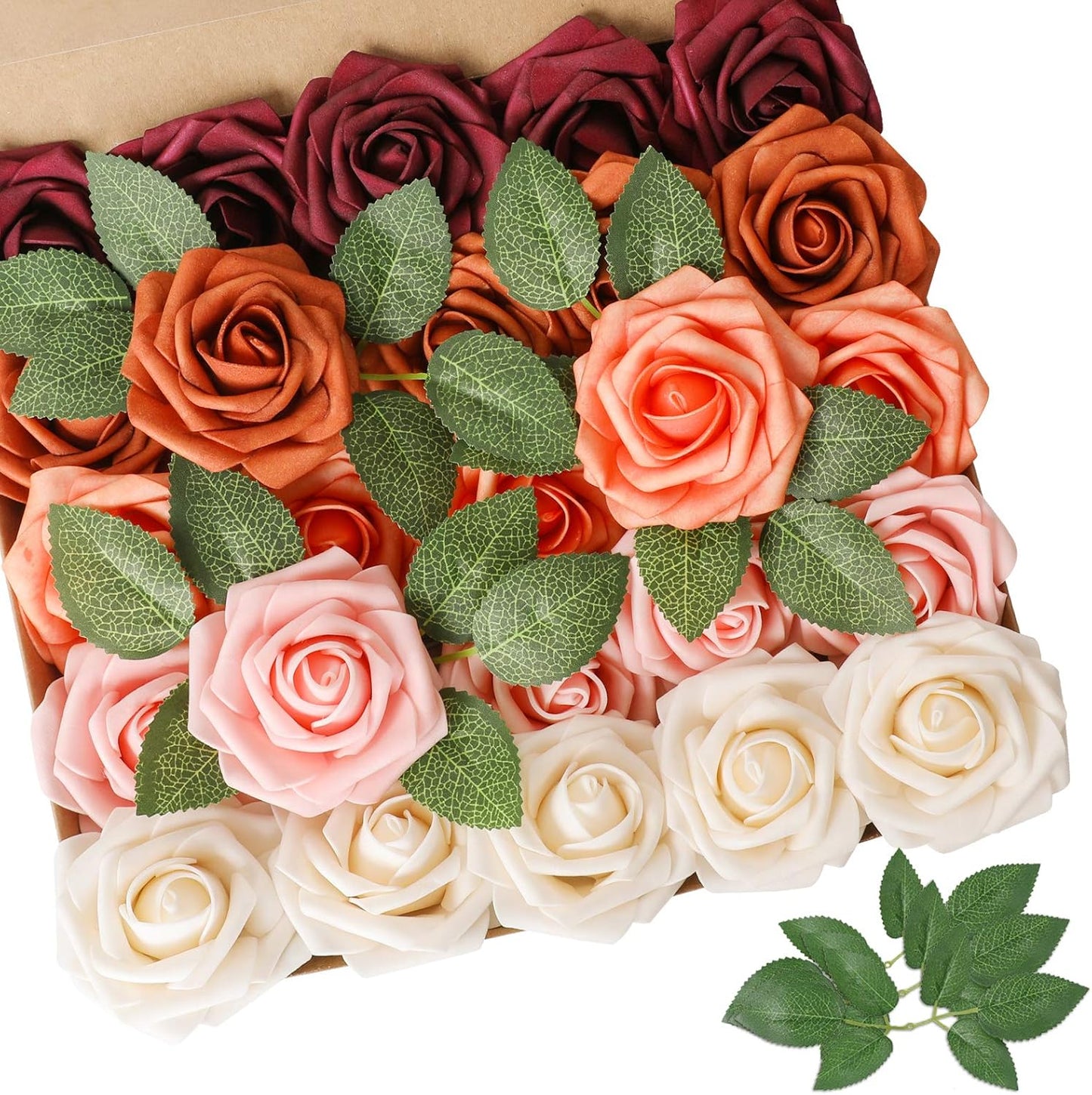 Artificial Flowers Dark Red Rose 25pcs Real Looking Fake Roses w/Stem for DIY Wedding Bouquets Centerpieces Arrangements Party Baby Shower Birthday Christmas Tree Decorations