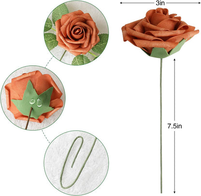 Artificial Flowers Dark Red Rose 25pcs Real Looking Fake Roses w/Stem for DIY Wedding Bouquets Centerpieces Arrangements Party Baby Shower Birthday Christmas Tree Decorations