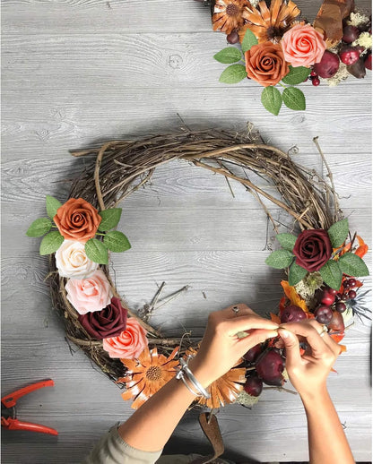 Artificial Flowers Dark Red Rose 25pcs Real Looking Fake Roses w/Stem for DIY Wedding Bouquets Centerpieces Arrangements Party Baby Shower Birthday Christmas Tree Decorations