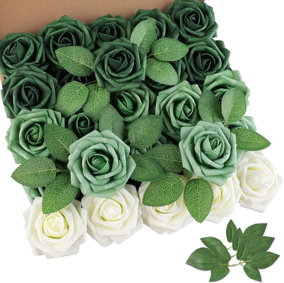 Artificial Flowers Dark Red Rose 25pcs Real Looking Fake Roses w/Stem for DIY Wedding Bouquets Centerpieces Arrangements Party Baby Shower Birthday Christmas Tree Decorations