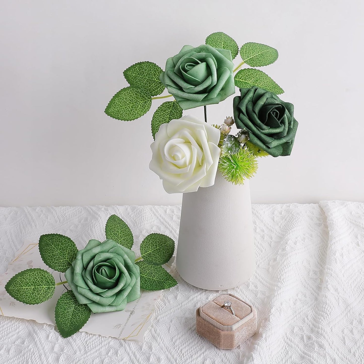 Artificial Flowers Dark Red Rose 25pcs Real Looking Fake Roses w/Stem for DIY Wedding Bouquets Centerpieces Arrangements Party Baby Shower Birthday Christmas Tree Decorations