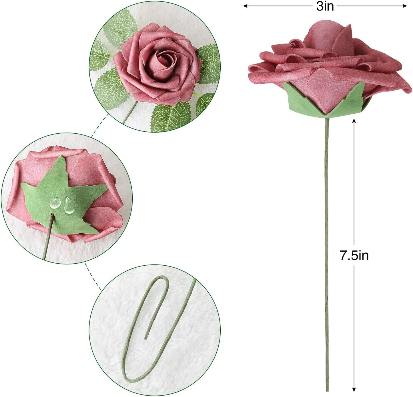 Artificial Flowers Dark Red Rose 25pcs Real Looking Fake Roses w/Stem for DIY Wedding Bouquets Centerpieces Arrangements Party Baby Shower Birthday Christmas Tree Decorations