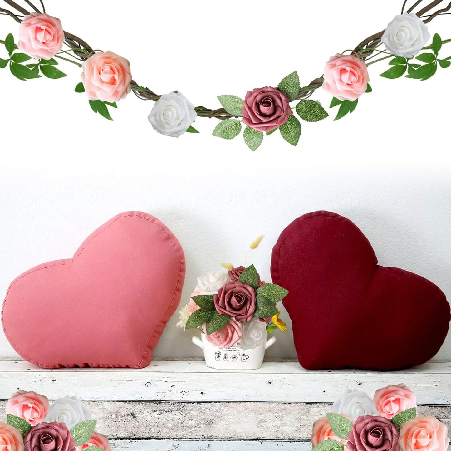 Artificial Flowers Dark Red Rose 25pcs Real Looking Fake Roses w/Stem for DIY Wedding Bouquets Centerpieces Arrangements Party Baby Shower Birthday Christmas Tree Decorations