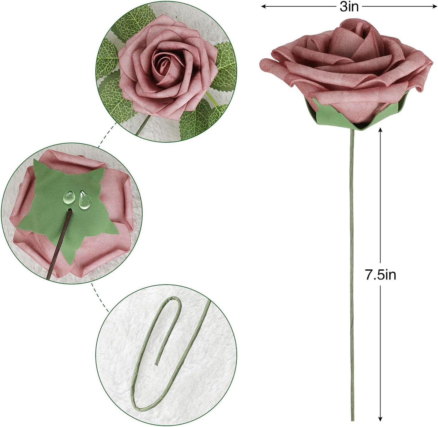 Artificial Flowers Dark Red Rose 25pcs Real Looking Fake Roses w/Stem for DIY Wedding Bouquets Centerpieces Arrangements Party Baby Shower Birthday Christmas Tree Decorations