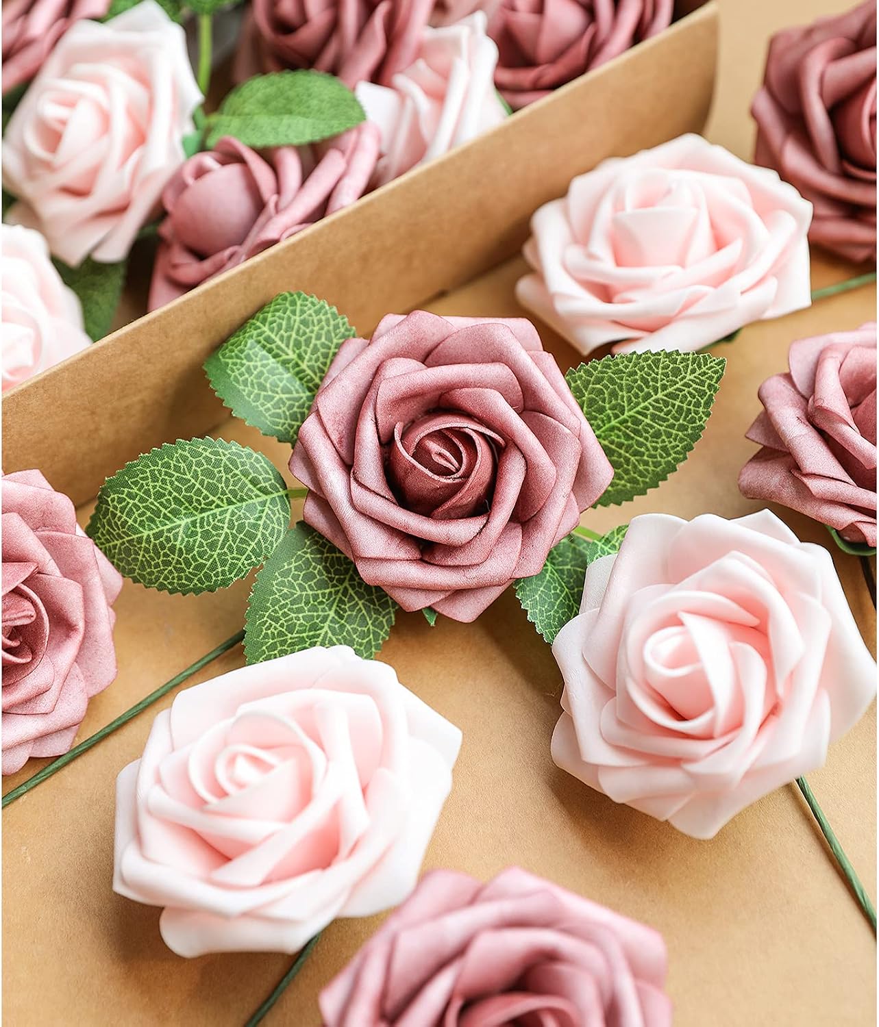 Artificial Flowers Dark Red Rose 25pcs Real Looking Fake Roses w/Stem for DIY Wedding Bouquets Centerpieces Arrangements Party Baby Shower Birthday Christmas Tree Decorations