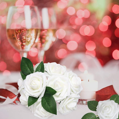Artificial Flowers Dark Red Rose 25pcs Real Looking Fake Roses w/Stem for DIY Wedding Bouquets Centerpieces Arrangements Party Baby Shower Birthday Christmas Tree Decorations