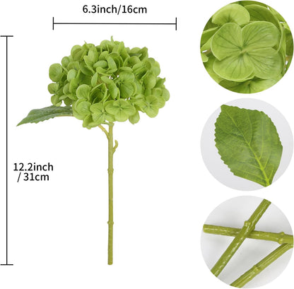 6PCS Real Touch Hydrangea Artificial Flowers Green Full Faux Hydrangea Flowers with Stems Latex Realistic Fake Hydrangeas for Home Table Centerpieces Wedding Bouquets Party Decoration (Green)