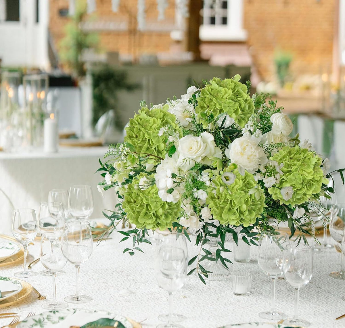 6PCS Real Touch Hydrangea Artificial Flowers Green Full Faux Hydrangea Flowers with Stems Latex Realistic Fake Hydrangeas for Home Table Centerpieces Wedding Bouquets Party Decoration (Green)