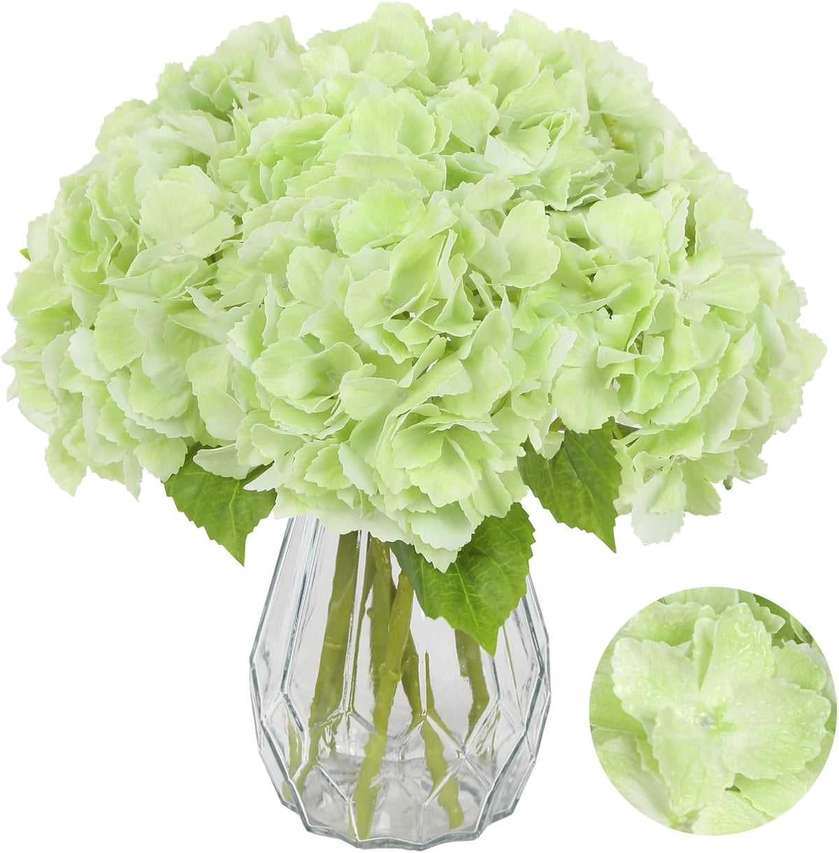 6PCS Real Touch Hydrangea Artificial Flowers Green Full Faux Hydrangea Flowers with Stems Latex Realistic Fake Hydrangeas for Home Table Centerpieces Wedding Bouquets Party Decoration (Green)