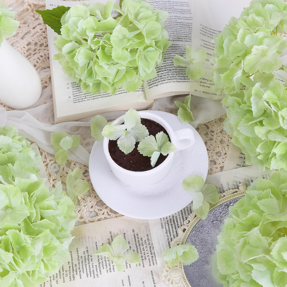 6PCS Real Touch Hydrangea Artificial Flowers Green Full Faux Hydrangea Flowers with Stems Latex Realistic Fake Hydrangeas for Home Table Centerpieces Wedding Bouquets Party Decoration (Green)