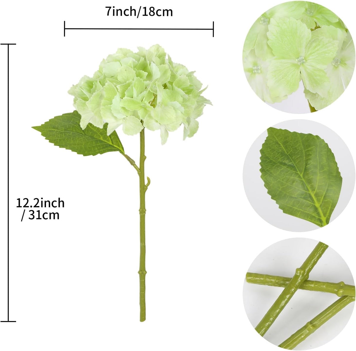 6PCS Real Touch Hydrangea Artificial Flowers Green Full Faux Hydrangea Flowers with Stems Latex Realistic Fake Hydrangeas for Home Table Centerpieces Wedding Bouquets Party Decoration (Green)