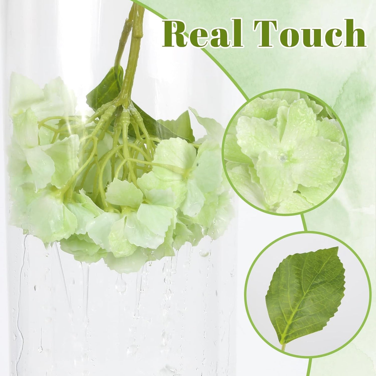 6PCS Real Touch Hydrangea Artificial Flowers Green Full Faux Hydrangea Flowers with Stems Latex Realistic Fake Hydrangeas for Home Table Centerpieces Wedding Bouquets Party Decoration (Green)