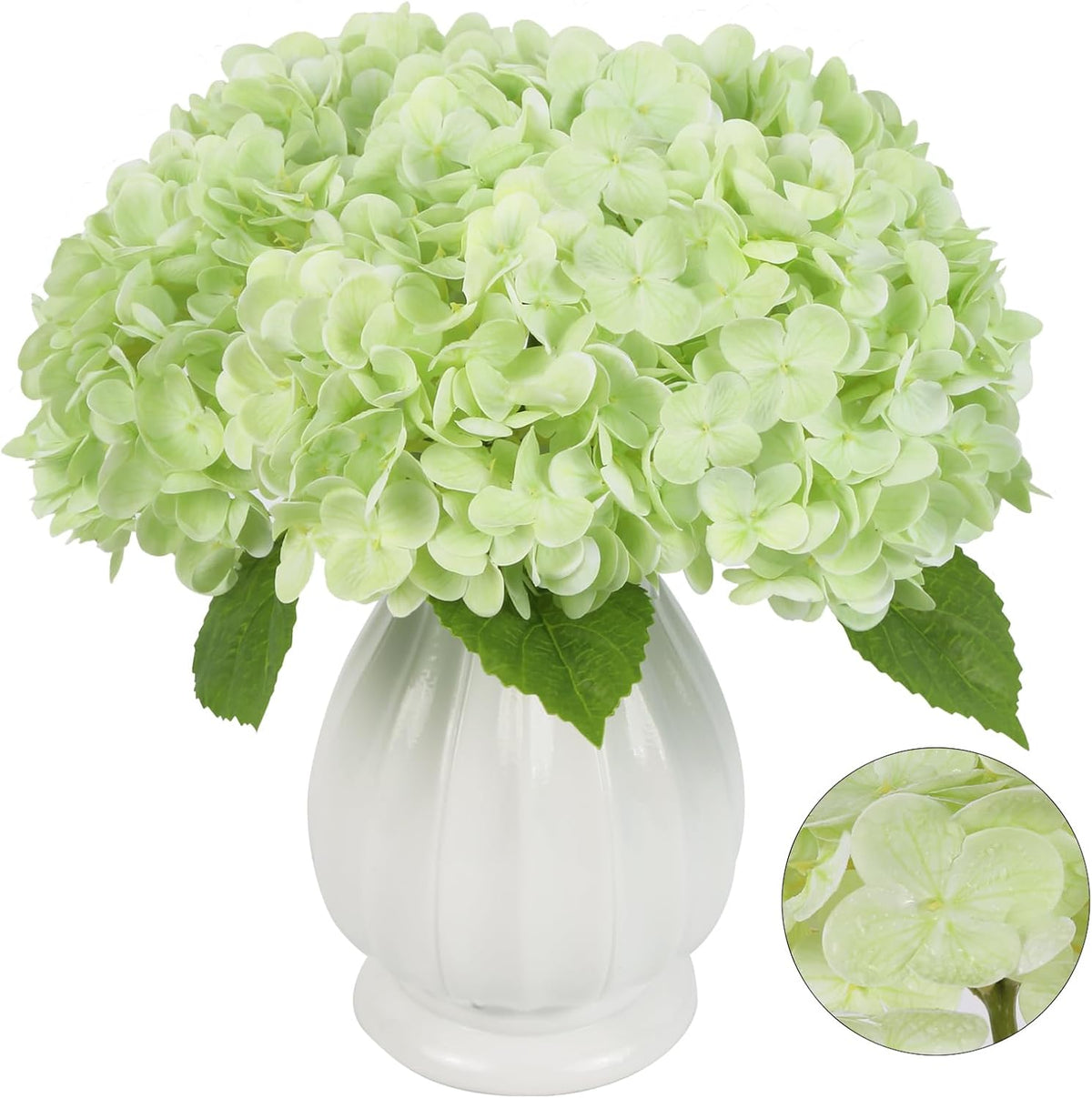 6PCS Real Touch Hydrangea Artificial Flowers Green Full Faux Hydrangea Flowers with Stems Latex Realistic Fake Hydrangeas for Home Table Centerpieces Wedding Bouquets Party Decoration (Green)