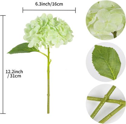 6PCS Real Touch Hydrangea Artificial Flowers Green Full Faux Hydrangea Flowers with Stems Latex Realistic Fake Hydrangeas for Home Table Centerpieces Wedding Bouquets Party Decoration (Green)