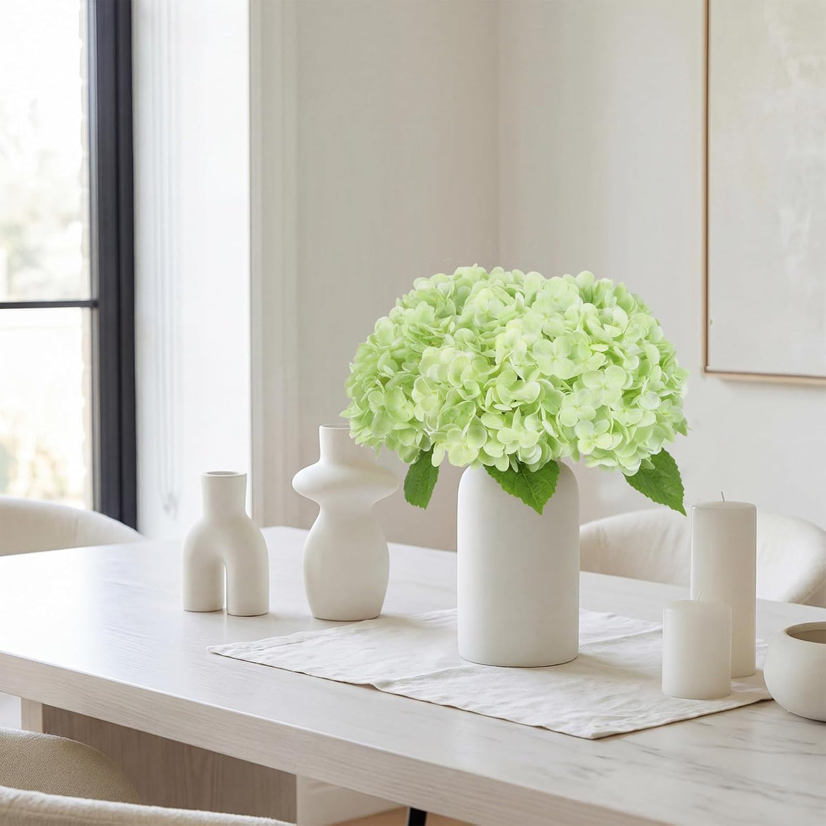 6PCS Real Touch Hydrangea Artificial Flowers Green Full Faux Hydrangea Flowers with Stems Latex Realistic Fake Hydrangeas for Home Table Centerpieces Wedding Bouquets Party Decoration (Green)