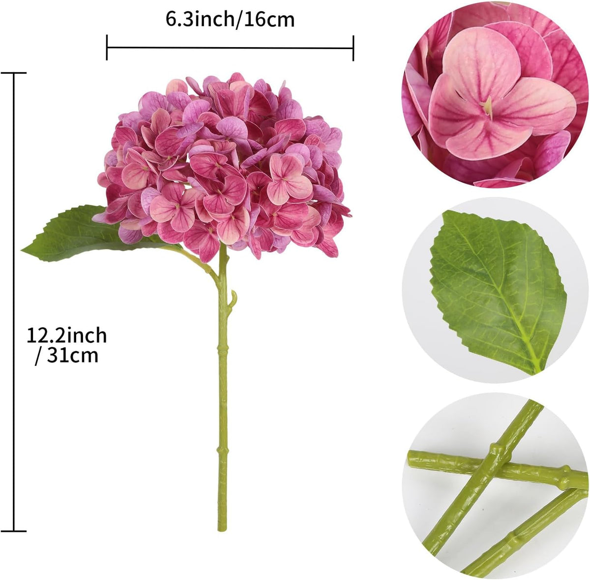 6PCS Real Touch Hydrangea Artificial Flowers Green Full Faux Hydrangea Flowers with Stems Latex Realistic Fake Hydrangeas for Home Table Centerpieces Wedding Bouquets Party Decoration (Green)