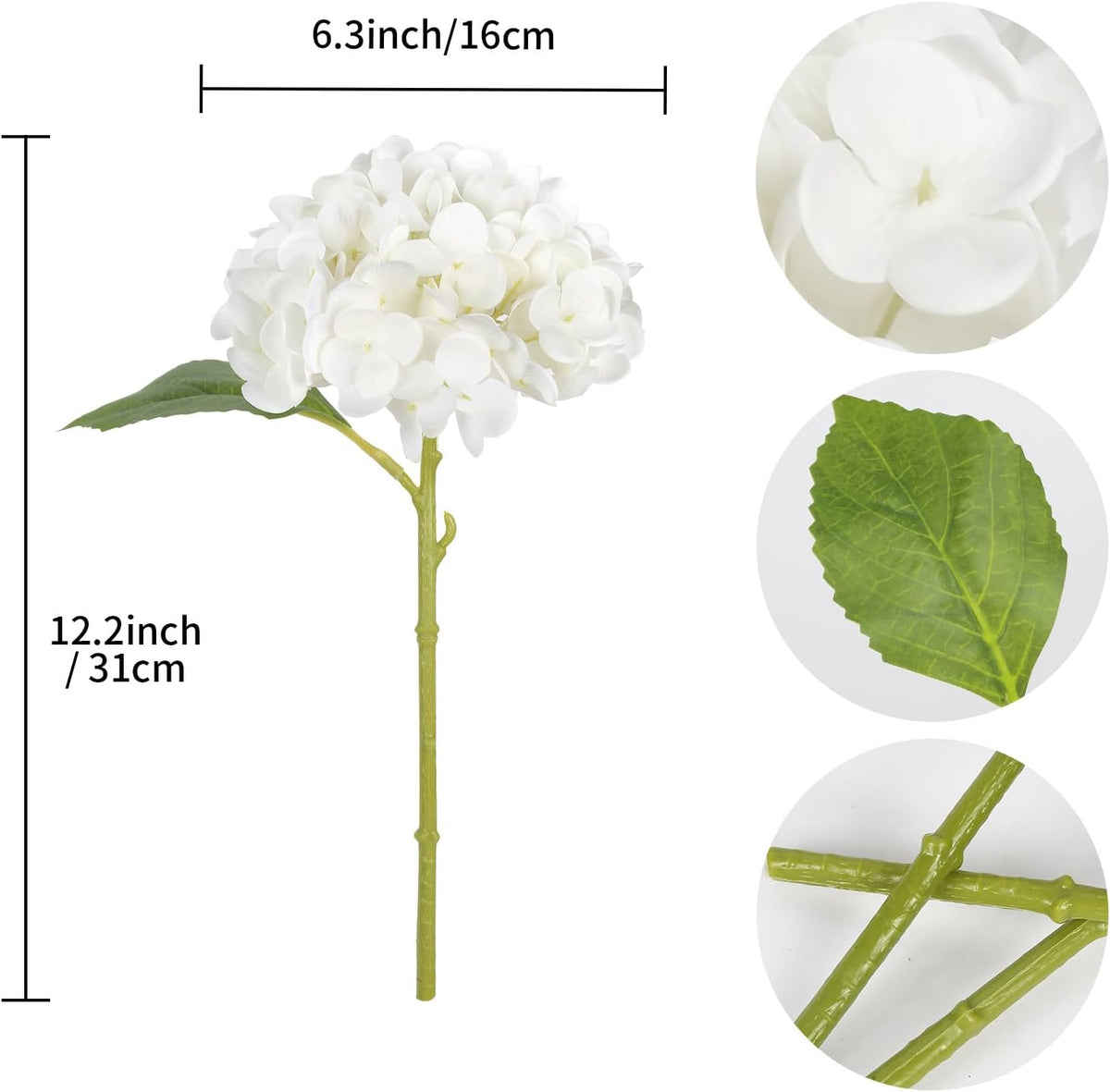 6PCS Real Touch Hydrangea Artificial Flowers Green Full Faux Hydrangea Flowers with Stems Latex Realistic Fake Hydrangeas for Home Table Centerpieces Wedding Bouquets Party Decoration (Green)