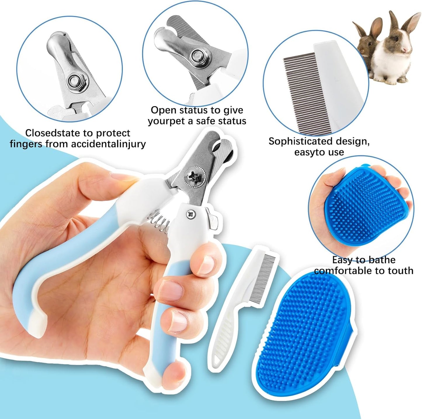 Small Animal Playpen & Grooming Kit, Portable Foldable Pet Playpen with Mesh Top for Rabbits, Guinea Pigs, Hamsters, Hedgehogs, Includes Feeding Bowls, Grooming Tools, and Bedding Mat, Blue