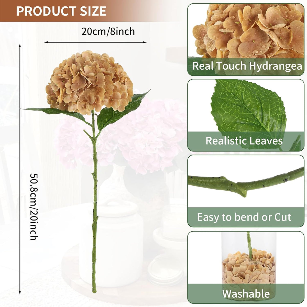 White Artificial Hydrangea Flowers, Real Touch Wedding Stems