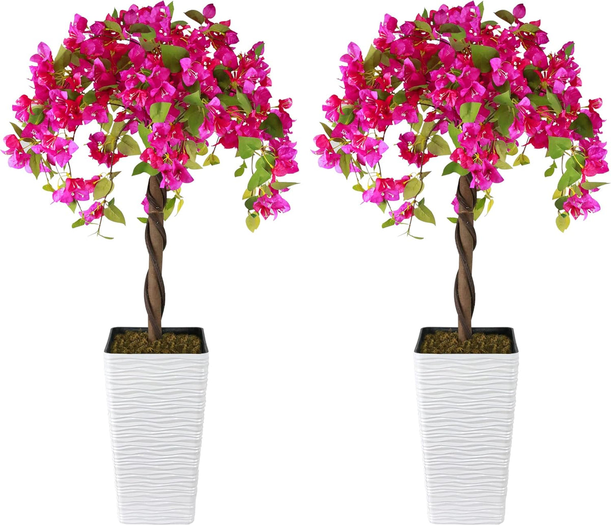 2PCS 4FT Artificial Bougainvillea Tree Fake Flower Tree with Pots