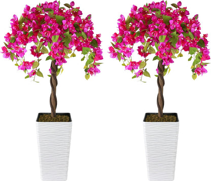 2PCS 4FT Artificial Bougainvillea Tree Fake Flower Tree with Pots