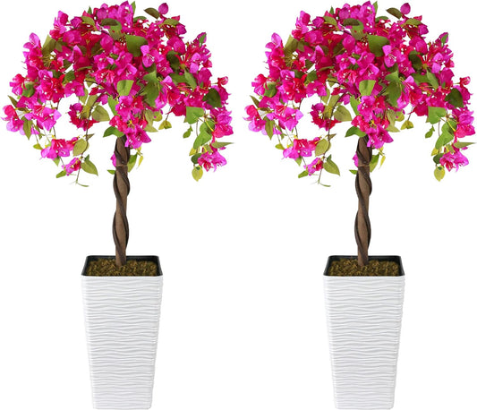 2PCS 4FT Artificial Bougainvillea Tree Fake Flower Tree with Pots