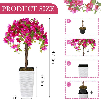 2PCS 4FT Artificial Bougainvillea Tree Fake Flower Tree with Pots