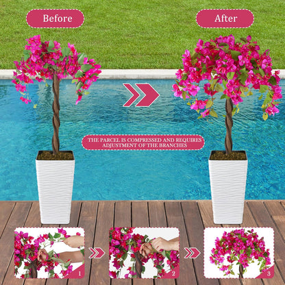 2PCS 4FT Artificial Bougainvillea Tree Fake Flower Tree with Pots