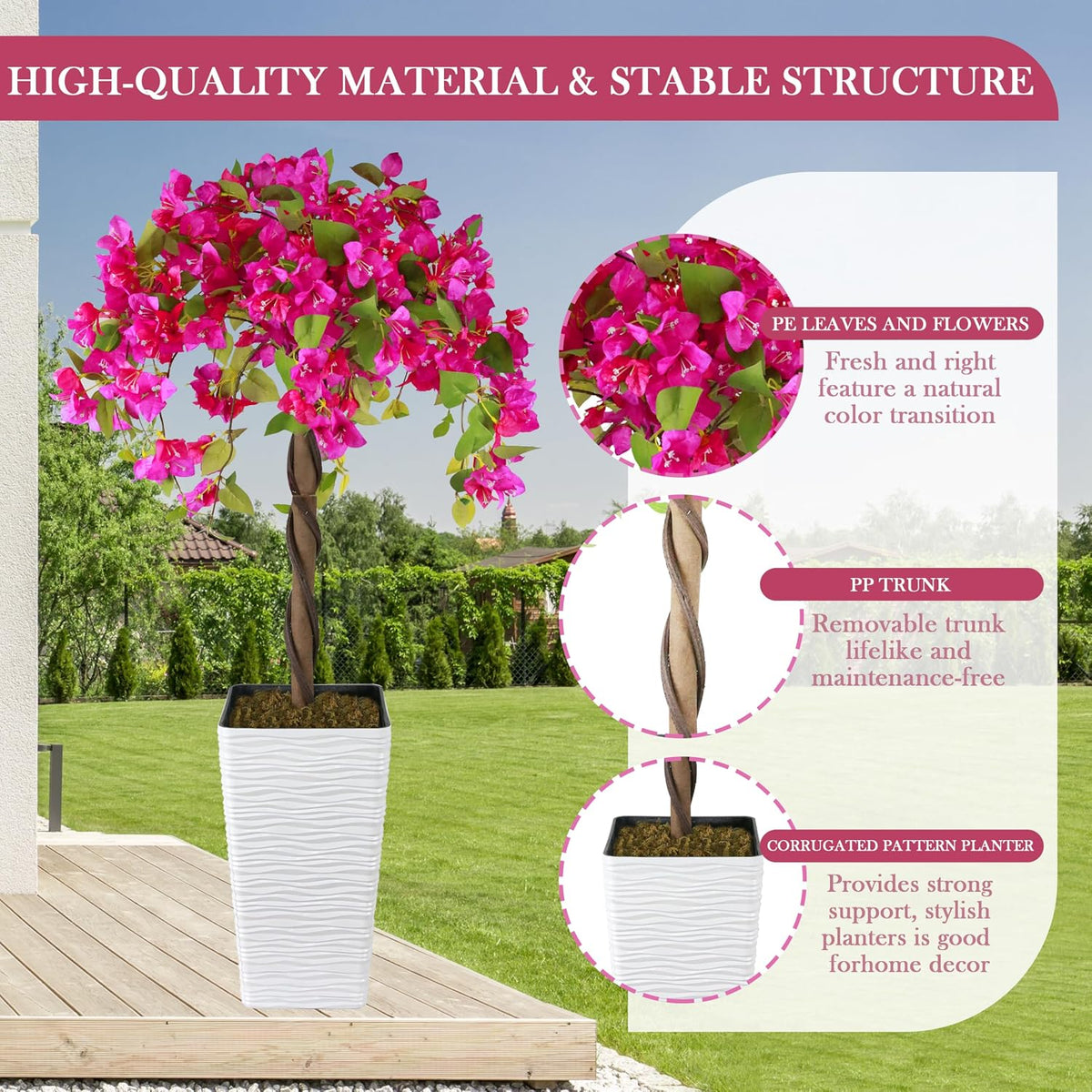 2PCS 4FT Artificial Bougainvillea Tree Fake Flower Tree with Pots