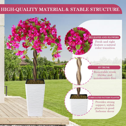 2PCS 4FT Artificial Bougainvillea Tree Fake Flower Tree with Pots