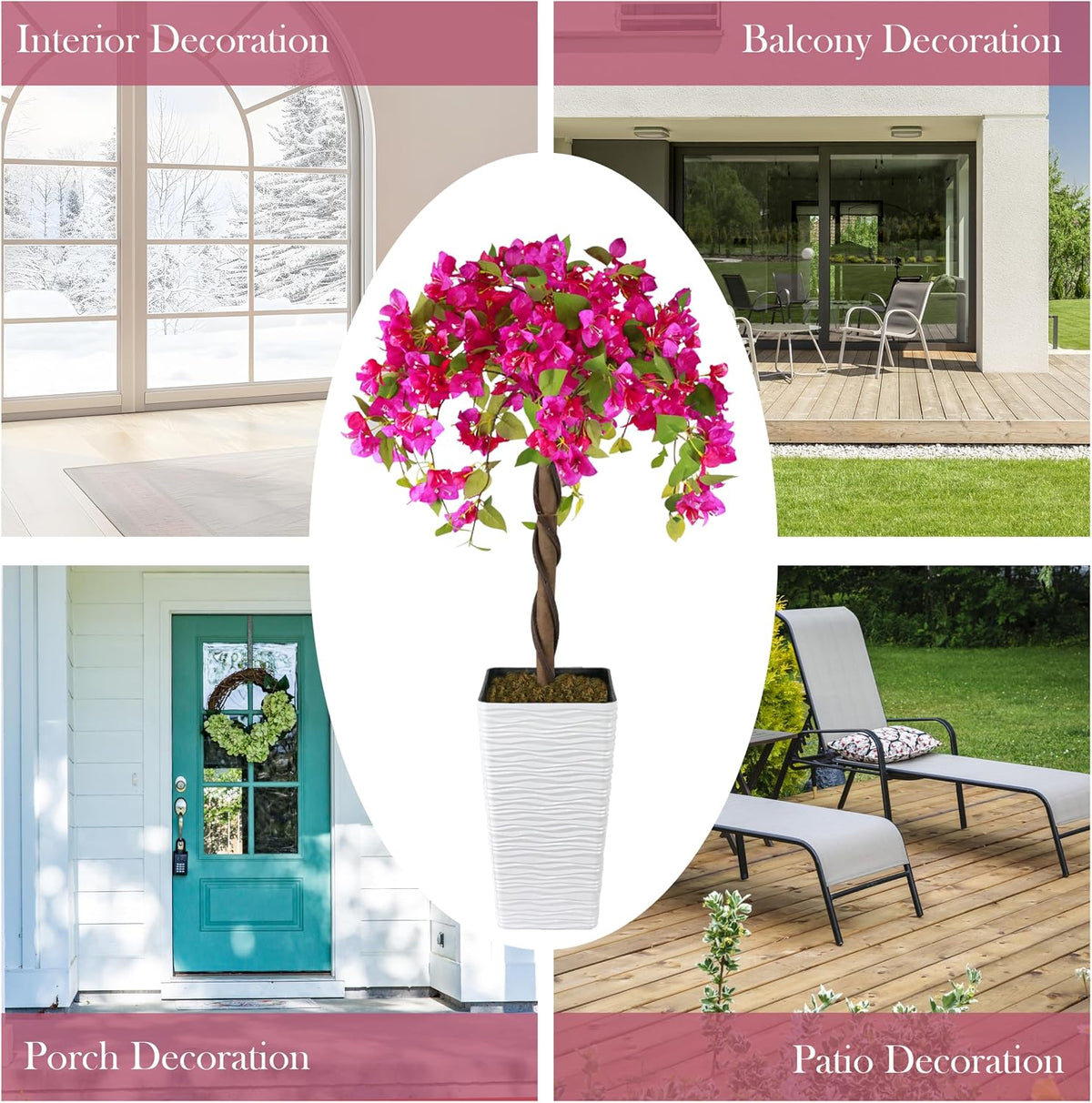 2PCS 4FT Artificial Bougainvillea Tree Fake Flower Tree with Pots