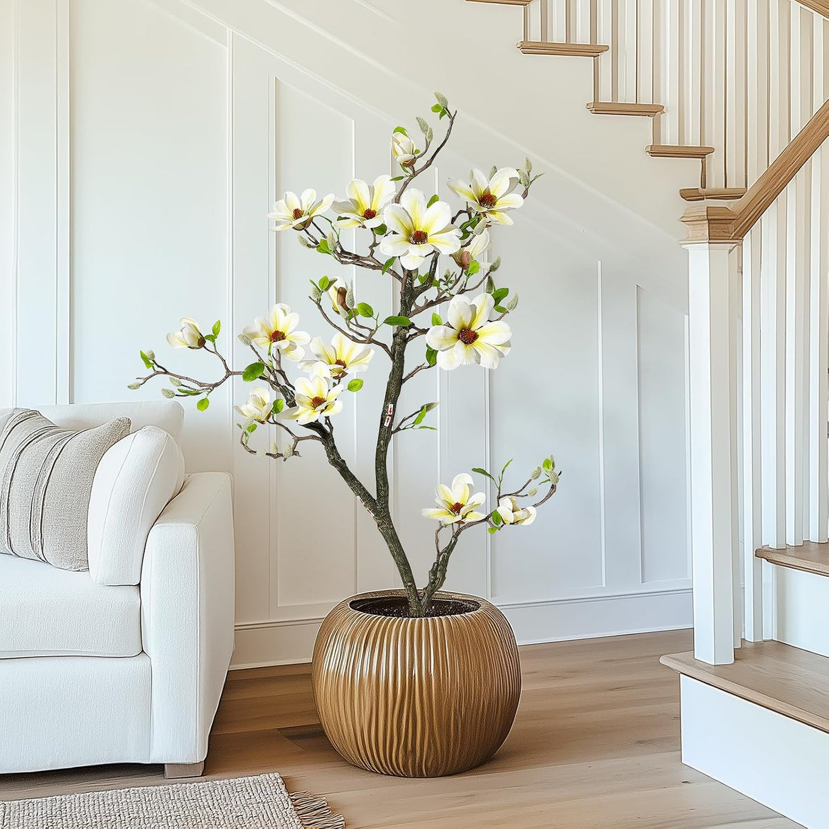 6 ft Faux Magnolia Plant Artificial Flower Trees Fake Plants for Yard Patio Home Office Arrangement Decor Artificial Magnolia Tree Inc. 180 Realistic Flowers Vivid Leaves Mosses Lighting White Pot