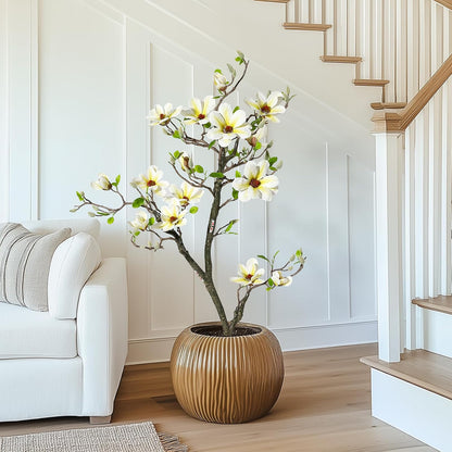 6 ft Faux Magnolia Plant Artificial Flower Trees Fake Plants for Yard Patio Home Office Arrangement Decor Artificial Magnolia Tree Inc. 180 Realistic Flowers Vivid Leaves Mosses Lighting White Pot