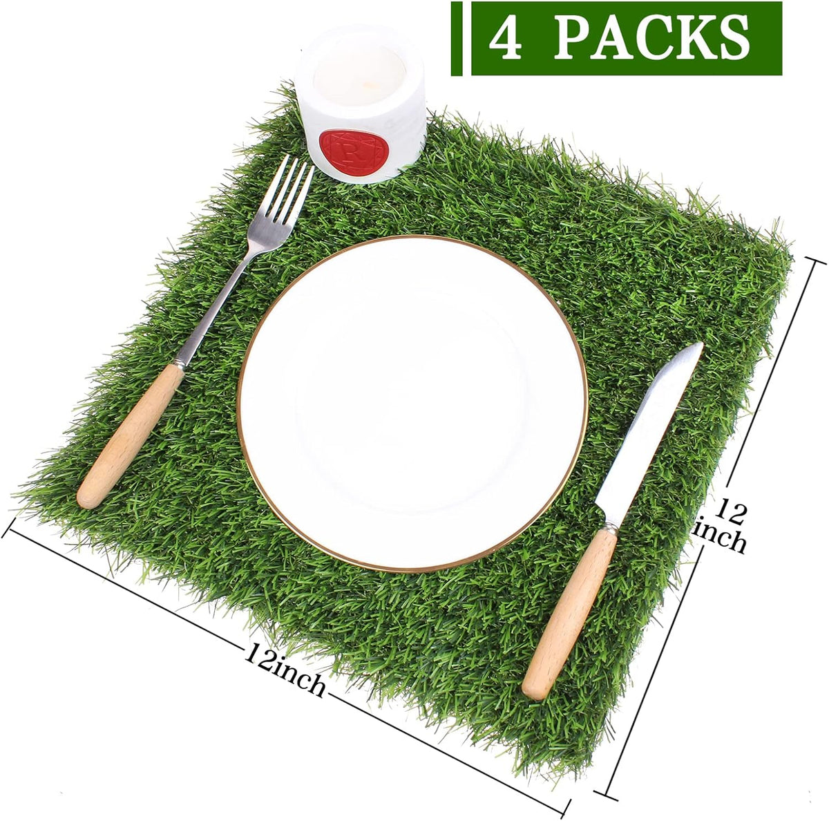 Kesfey Grass Placemats 12"x12"Golf Artificial Fake Grass Squares Turf Patch