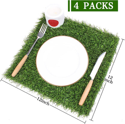 Kesfey Grass Placemats 12"x12"Golf Artificial Fake Grass Squares Turf Patch