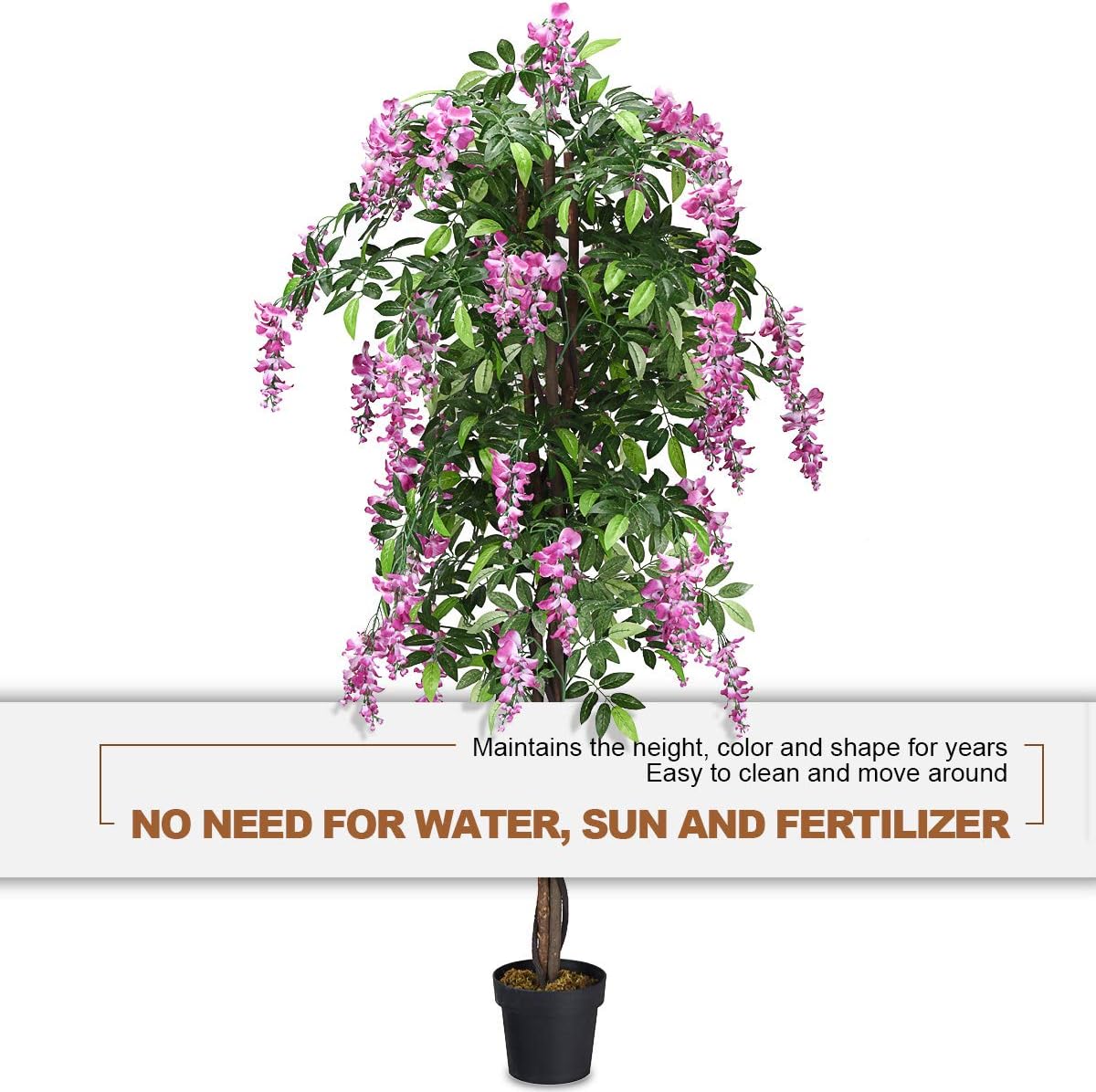 Artificial Wisteria Tree, Purple Red Wisteria w/Pot, Flowers, 2 Trunks, 1260 Leaves, Tall Artificial Trees Potted Plants for Outdoors, Home, Office, Garden, Living Room, Set of 2